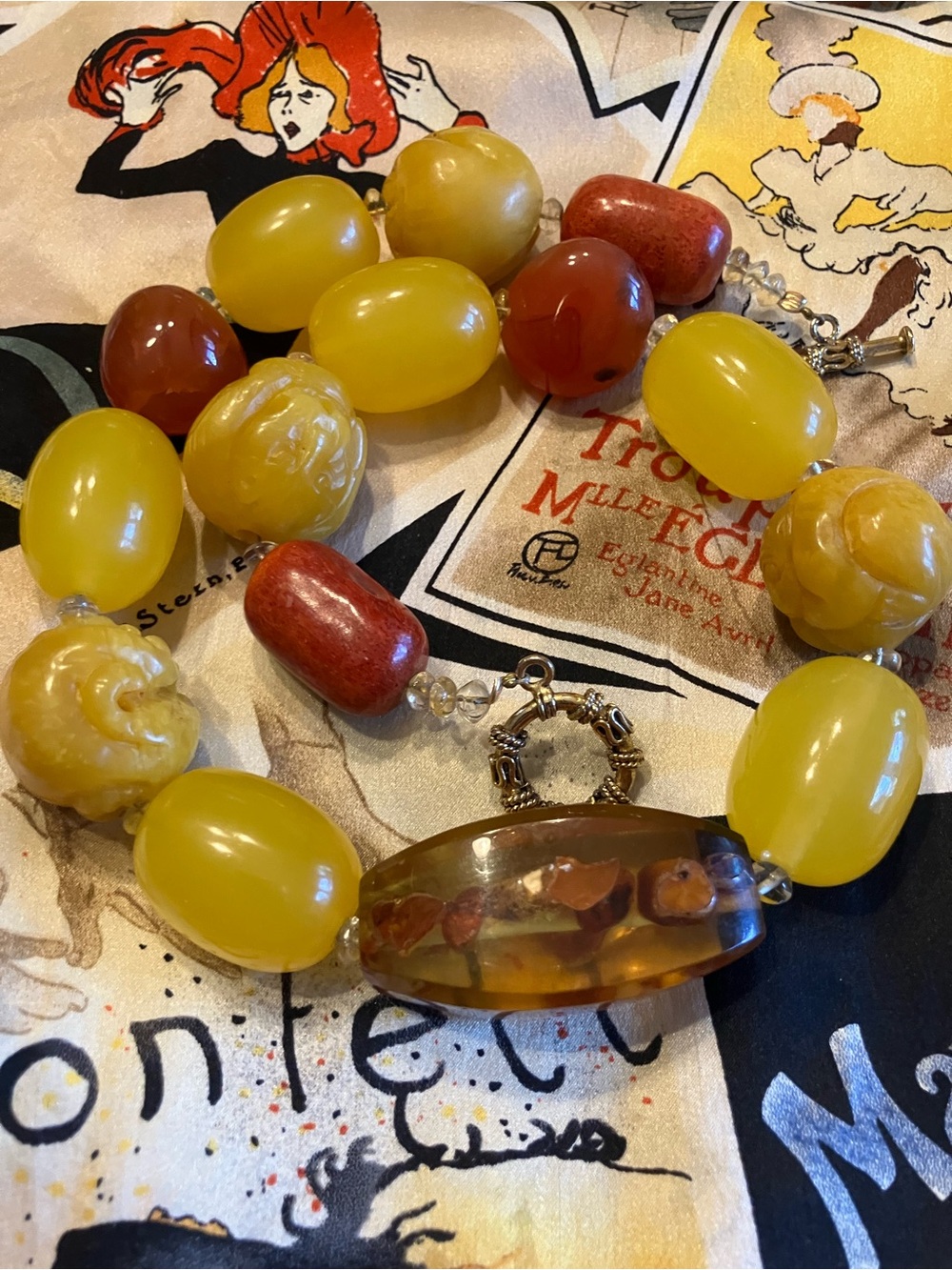 AMBER, CARVED AMBER, CARNELIAN, CORAL END BEADS, CITRINE SPACER BEADS - Picture 7 of 14